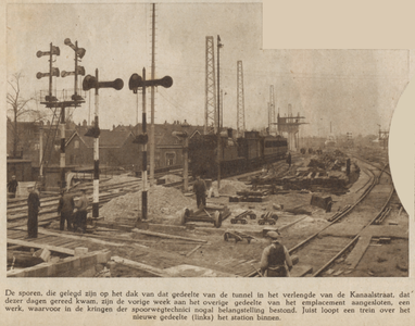 874645 Gezicht op de bouwwerkzaamheden ten behoeve van de aanleg van de Leidseveertunnel te Utrecht en de verhoging en ...